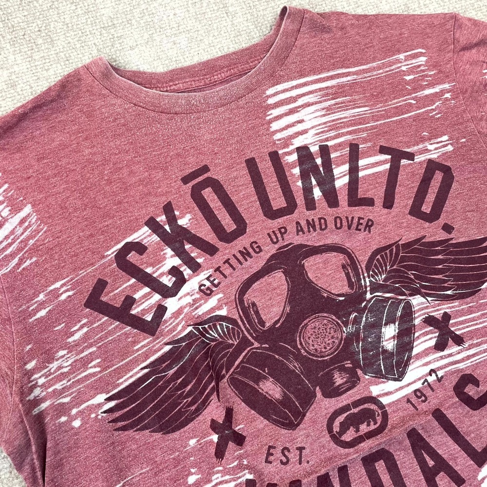 Ecko Unltd. T Shirt Mens Large Maroon Gas Mask Vandals Graphic Skater Hip Hop